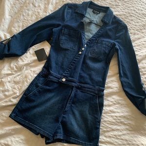 BEBE long sleeve denim romper